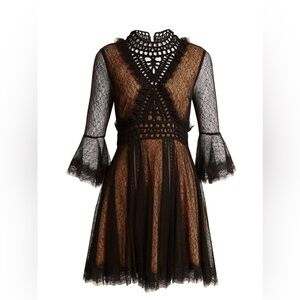 JONATHAN SIMKHAI Chantilly Black‎ Lace High Collar Midi Dress Size 0